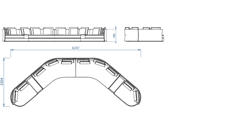 Casa Magna CLEO Sofa Konfiguration A – 610 × 250 × 75 cm
