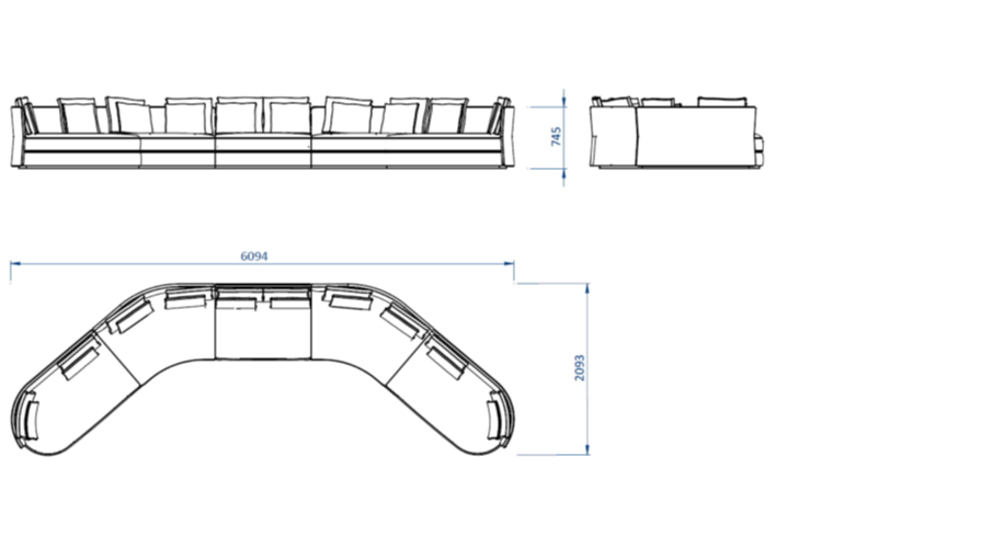 Casa Magna CLEO Sofa Konfiguration B – 609 × 210 × 75 cm