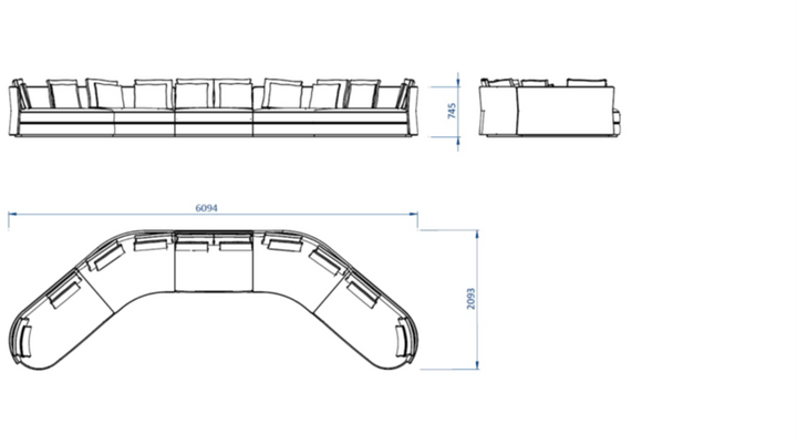 Casa Magna CLEO Sofa Konfiguration B – 609 × 210 × 75 cm