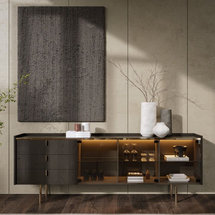 Evanyrouse Colline Glas 4 Türen Sideboard mit Beleuchtung – Lifestyleansicht 2