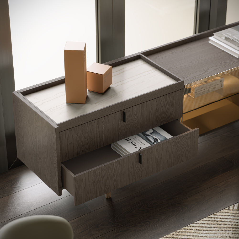 Evanyrouse Colline Glas TV-Möbel 240 cm mit Beleuchtung – Lifestyleansicht 4